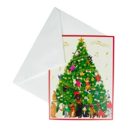 Caspari Christmas And Holiday Cards|Boxed Holiday Cards|Dogs And Cats Christmas Tree Large Boxed Christmas Cards - includes 15 cards & envelopes