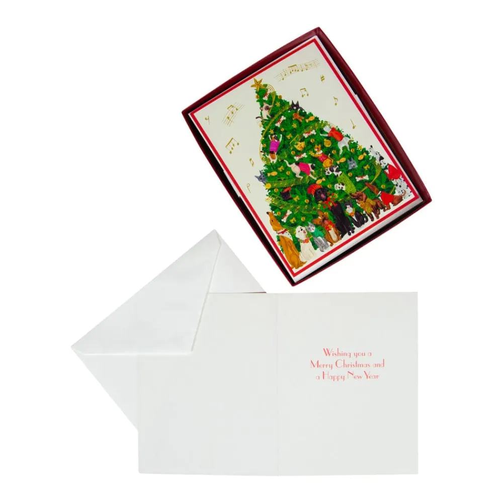 Caspari Christmas And Holiday Cards|Boxed Holiday Cards|Dogs And Cats Christmas Tree Large Boxed Christmas Cards - includes 15 cards & envelopes
