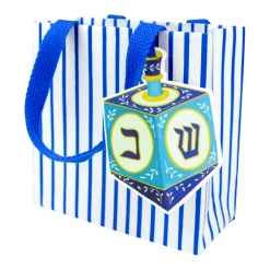 Caspari Christmas Gift & Bottle Bags|Hanukkah|Dreidel And Stripes Gift Bags - 1 Each