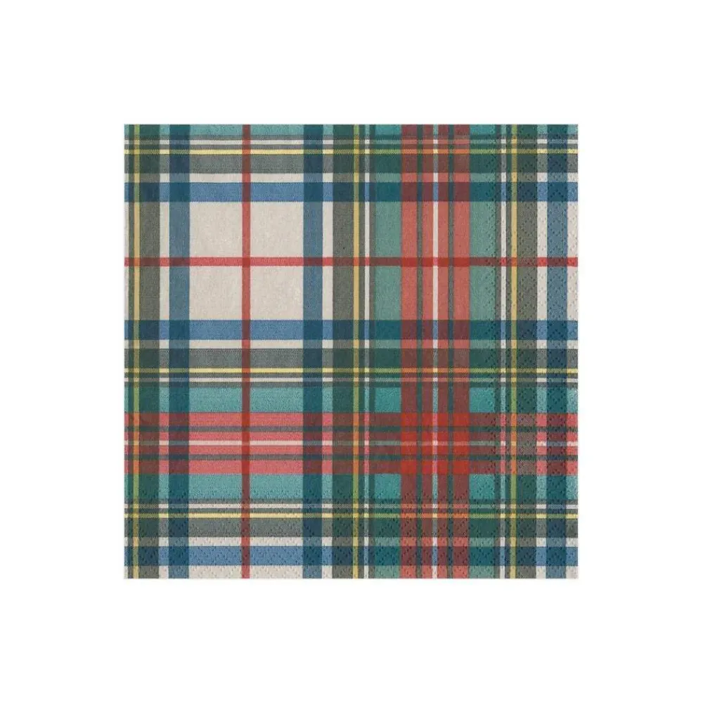 Caspari Christmas Napkins|Paper Cocktail Napkins|Dress Stewart Tartan Paper Cocktail Napkins - 20 Per Package