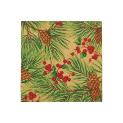 Caspari Paper Cocktail Napkins|Evergreen and Berries Gold Cocktail Napkins - includes 20 Cocktail Napkins