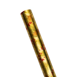 Caspari Christmas Wrapping Paper|Evergreen And Berries Gold Foil Roll Wrap - includes 1 Roll