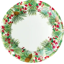Caspari Paper Dinner Plates|Evergreen And Berries White Paper Dinner Plates - includes 8 Paper Dinner Plates