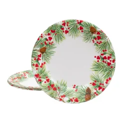 Caspari Paper Dinner Plates|Evergreen And Berries White Paper Dinner Plates - includes 8 Paper Dinner Plates