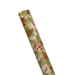 Caspari Christmas Wrapping Paper|Evergreen And Berries White Roll Wrap - includes 1 Roll