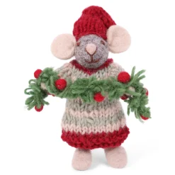 Gry & Sif Ornaments|Felt Ornament Set - Mouse in Red and Mouse with Garland