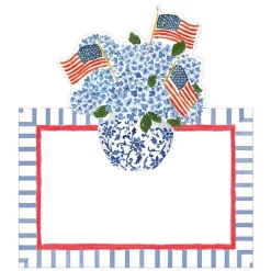 Caspari Fourth Of July|Memorial Day|Flags and Hydrangeas Die-Cut Place Cards - 8 Per Package