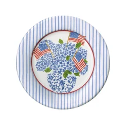 Caspari Fourth Of July|Memorial Day|Flags and Hydrangeas Paper Salad & Dessert Plates - 8 Per Package