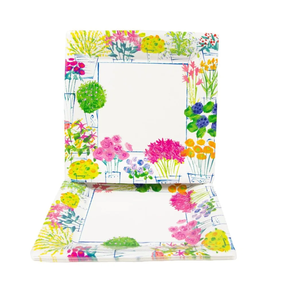 Caspari Bridal Shower|Paper Salad And Dessert Plates|Flower Market Salad & Dessert Plates - 8 Per Package