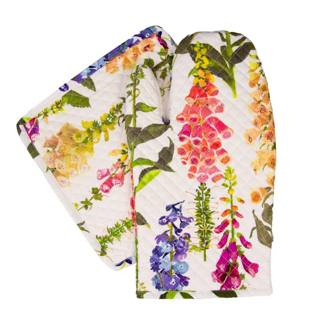 Caspari Kitchen Essentials|Foxgloves Oven Mitts And Pot Holders Set - 1 Piece Of Each