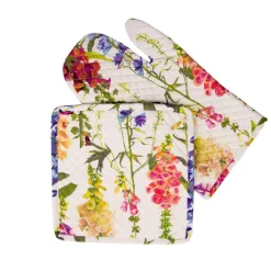 Caspari Kitchen Essentials|Foxgloves Oven Mitts And Pot Holders Set - 1 Piece Of Each