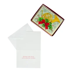 Caspari Christmas And Holiday Cards|Boxed Holiday Cards|French Horn With Swag Large Boxed Christmas Cards - includes 15 cards & envelopes