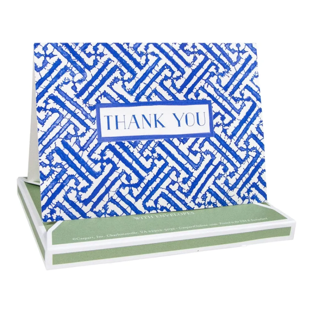 Caspari Thank You Notes|Fretwork Blue Thank You Notes - 8 Note Cards And Envelopes