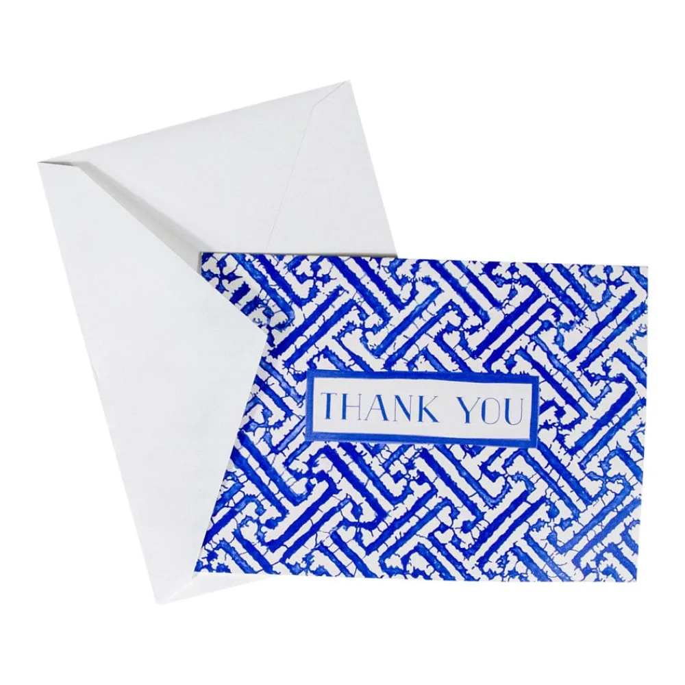 Caspari Thank You Notes|Fretwork Blue Thank You Notes - 8 Note Cards And Envelopes