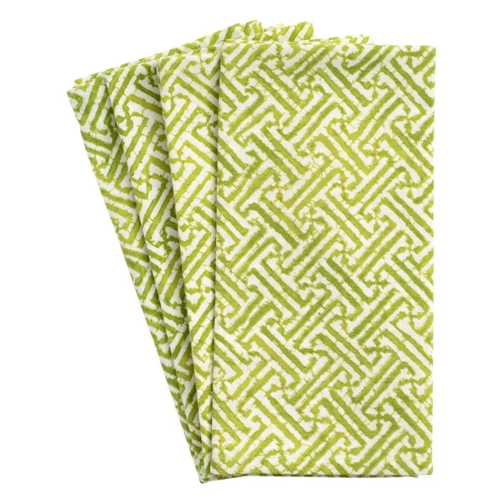 Caspari Easter|Kitchen Essentials|Fretwork Cloth Dinner Napkins in Green - Set of 4