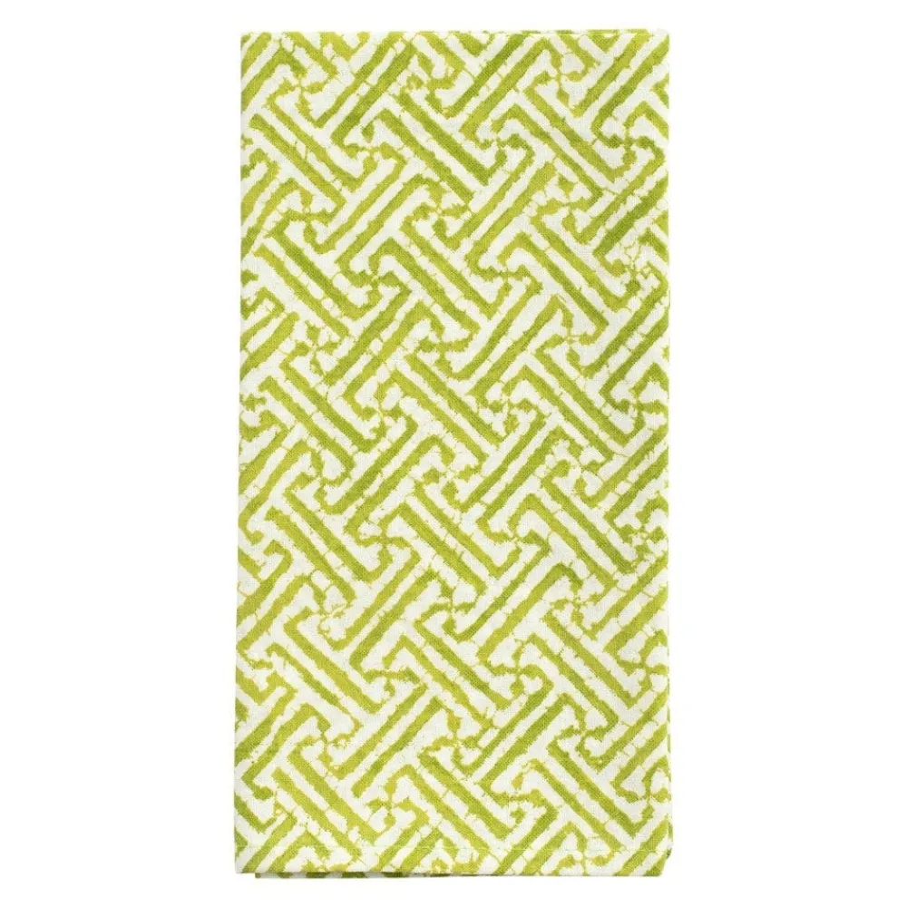Caspari Cloth & Linen Napkins|Fretwork Cloth Dinner Napkins in Green - Set of 4, Three Sets