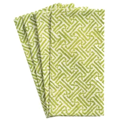 Caspari Cloth & Linen Napkins|Fretwork Cotton Dinner Napkins in Green & White - Set of 4