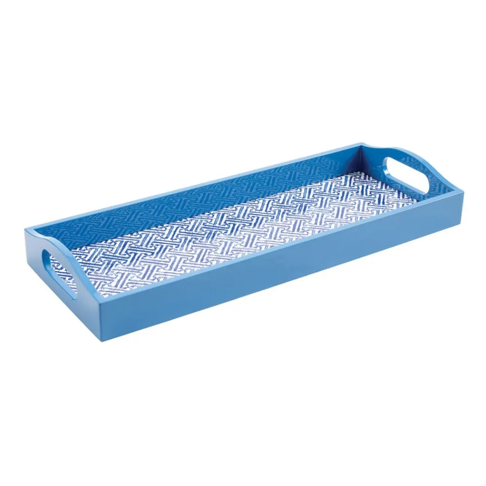 Caspari Lacquerware|Tailgates|Fretwork Lacquer Bar Tray in Blue - 1 Each