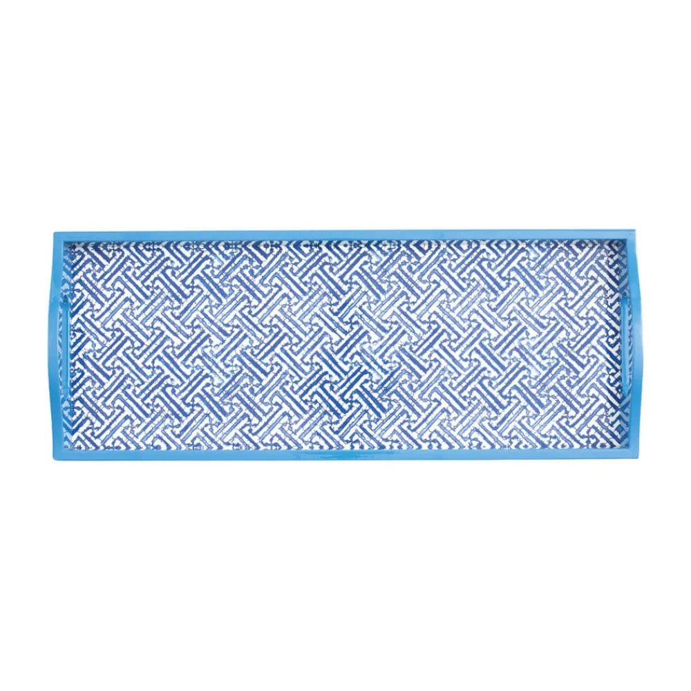 Caspari Lacquerware|Tailgates|Fretwork Lacquer Bar Tray in Blue - 1 Each