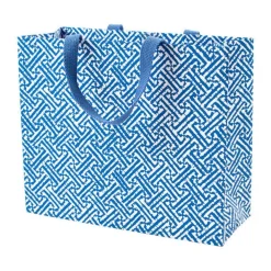Caspari Gift & Bottle Bags|Fretwork Large Gift Bag in Blue - 1 Each