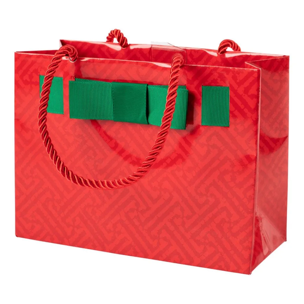 Caspari Christmas Gift & Bottle Bags|Gift & Bottle Bags|Fretwork Small Gift Bag in Red - 1 Each