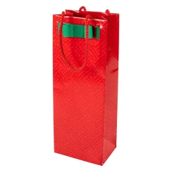 Caspari Christmas Gift & Bottle Bags|Gift & Bottle Bags|Fretwork Wine & Bottle Gift Bag in Red - 1 Each