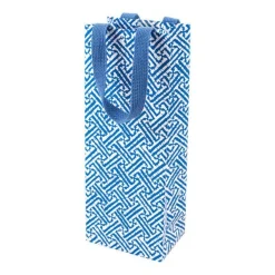Caspari Cocktail Party|Gift & Bottle Bags|Fretwork Wine & Bottle Gift Bag in Blue - 1 Each