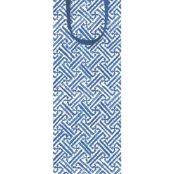 Caspari Cocktail Party|Gift & Bottle Bags|Fretwork Wine & Bottle Gift Bag in Blue - 1 Each