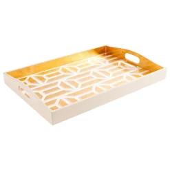 Caspari Lacquerware|Tailgates|Garden Gate Lacquer Large Rectangle Tray in White & Gold - 1 Each