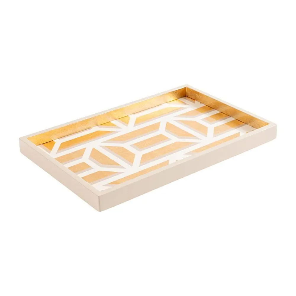 Caspari Lacquerware|Graduation Celebration|Garden Gate Lacquer Vanity Tray in White & Gold - 1 Each