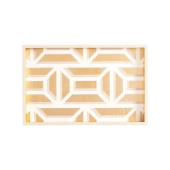 Caspari Lacquerware|Graduation Celebration|Garden Gate Lacquer Vanity Tray in White & Gold - 1 Each