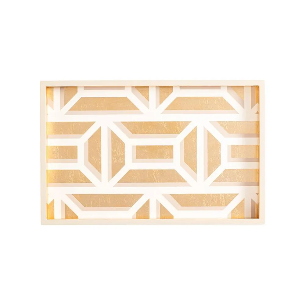 Caspari Lacquerware|Graduation Celebration|Garden Gate Lacquer Vanity Tray in White & Gold - 1 Each