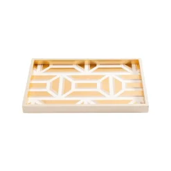Caspari Lacquerware|Graduation Celebration|Garden Gate Lacquer Vanity Tray in White & Gold - 1 Each
