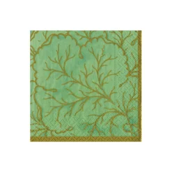 Caspari Paper Cocktail Napkins|Gilded Majolica Celadon Cocktail Napkins - includes 12 Cocktail Napkins