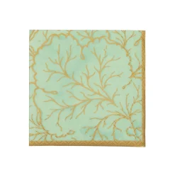 Caspari Paper Cocktail Napkins|Gilded Majolica Celadon Cocktail Napkins - includes 12 Cocktail Napkins