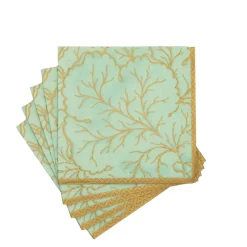 Caspari Paper Cocktail Napkins|Gilded Majolica Celadon Cocktail Napkins - includes 12 Cocktail Napkins