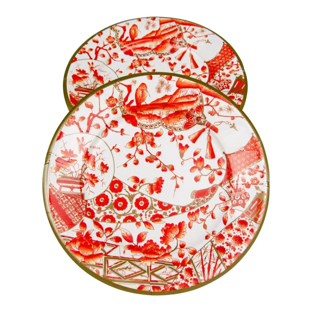 Caspari Paper Salad And Dessert Plates|Gilded Porcelain Coral Paper Salad & Dessert Plates - 8 Per Package