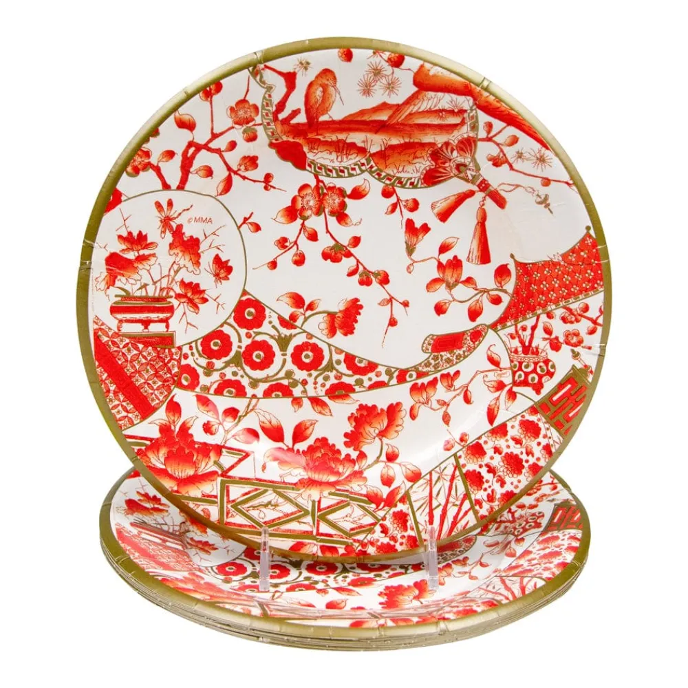 Caspari Paper Salad And Dessert Plates|Gilded Porcelain Coral Paper Salad & Dessert Plates - 8 Per Package