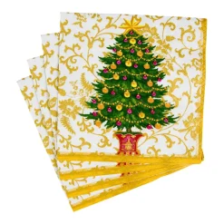 Caspari Christmas Napkins|Paper Cocktail Napkins|Gilded Tree Cocktail Napkins - 20 Per Package
