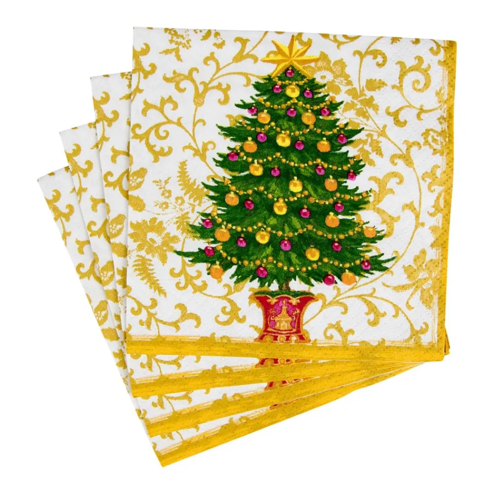 Caspari Christmas Napkins|Paper Cocktail Napkins|Gilded Tree Cocktail Napkins - 20 Per Package