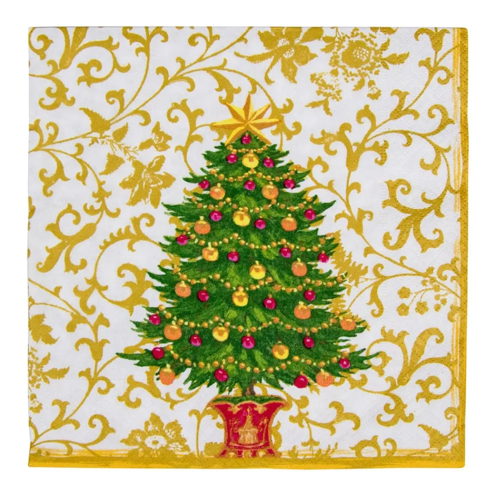 Caspari Christmas Napkins|Paper Dinner Napkins|Gilded Tree Dinner Napkins - 20 Per Package