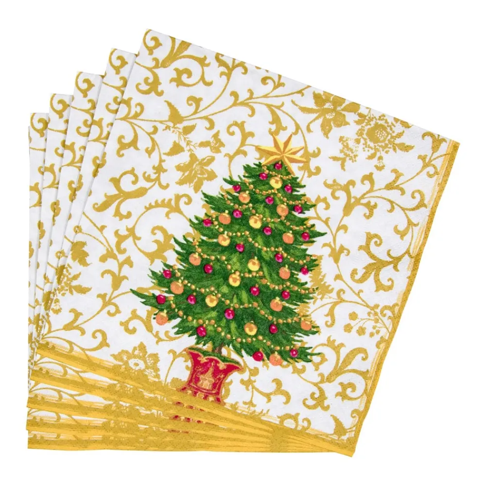 Caspari Christmas Napkins|Paper Dinner Napkins|Gilded Tree Dinner Napkins - 20 Per Package