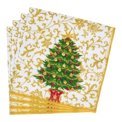 Caspari Christmas Napkins|Paper Dinner Napkins|Gilded Tree Dinner Napkins - 20 Per Package