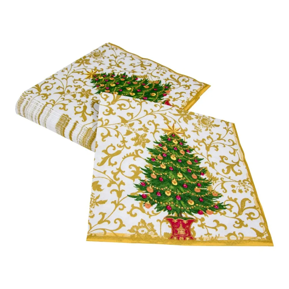 Caspari Christmas Napkins|Paper Dinner Napkins|Gilded Tree Dinner Napkins - 20 Per Package