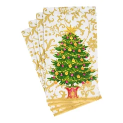 Caspari Christmas Napkins|Paper Guest Towels|Gilded Tree Guest Towel Napkins - 15 Per Package