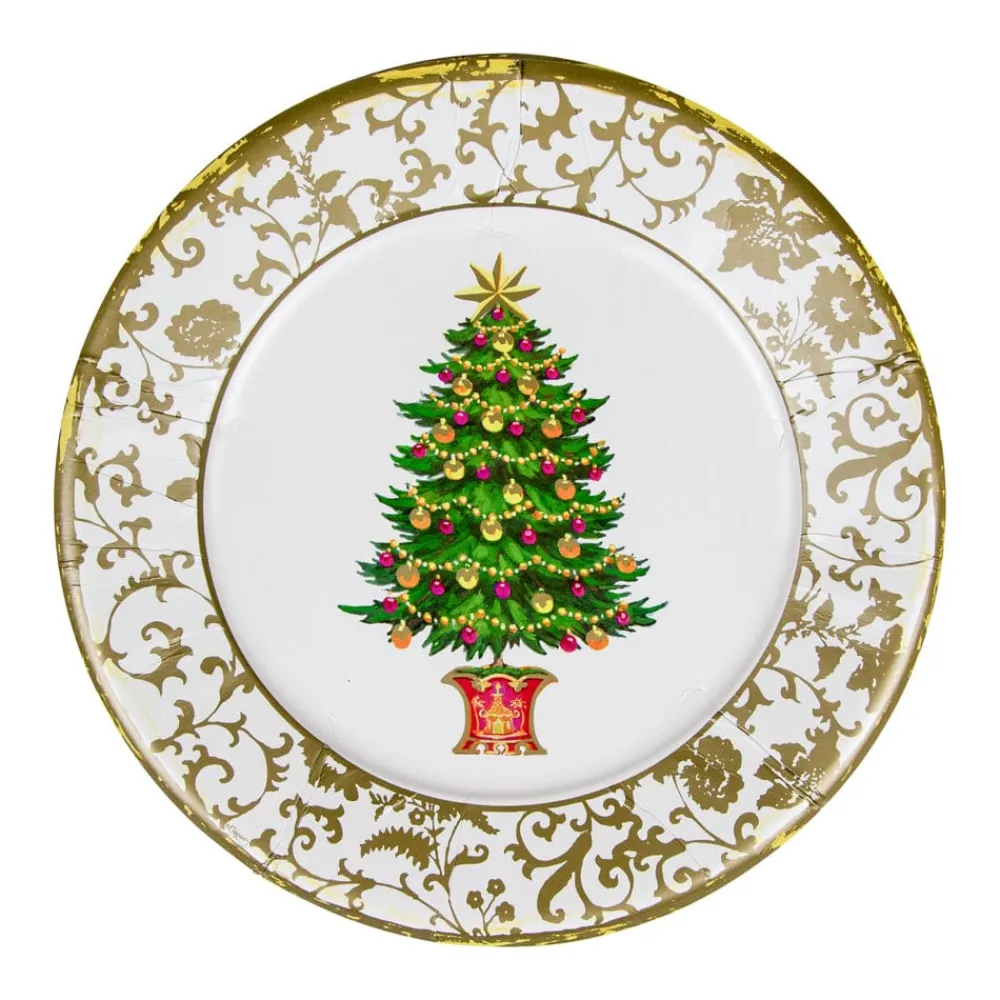Caspari Paper Dinner Plates|Gilded Tree Paper Dinner Plates - 8 Per Package