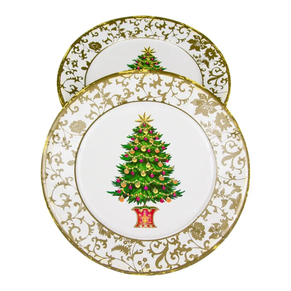 Caspari Paper Dinner Plates|Gilded Tree Paper Dinner Plates - 8 Per Package