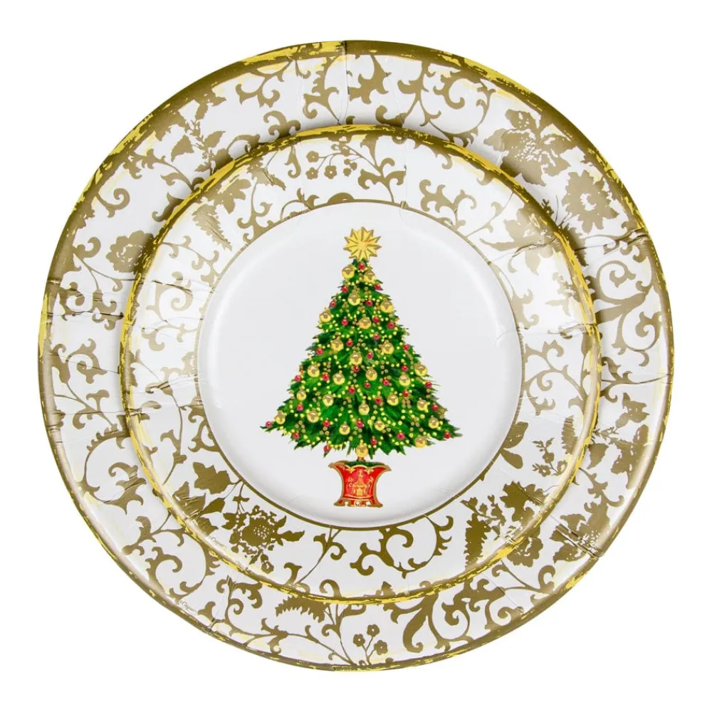 Caspari Paper Dinner Plates|Gilded Tree Paper Dinner Plates - 8 Per Package