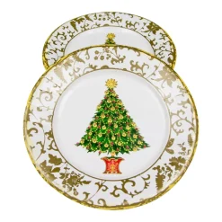 Caspari Christmas Plates|Paper Salad And Dessert Plates|Gilded Tree Paper Salad & Dessert Plates - 8 Per Package