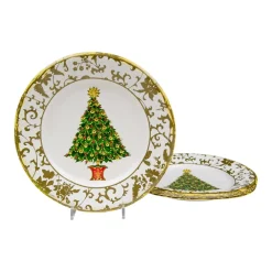 Caspari Christmas Plates|Paper Salad And Dessert Plates|Gilded Tree Paper Salad & Dessert Plates - 8 Per Package
